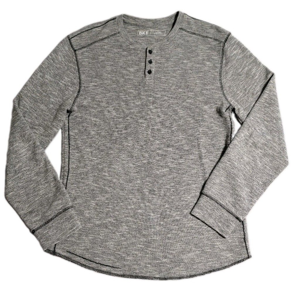 BKE Henley Shirt Mens XL Gray Thermal Waffle Knit Long Sleeve Contrast Stitch